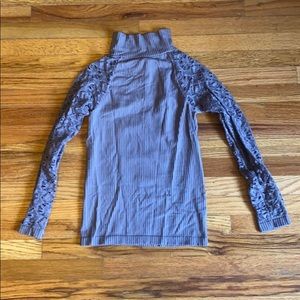 Rib and lace turtleneck top